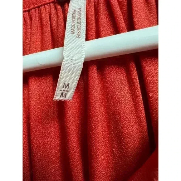 Free People Orange Tie Neck Long Sleeve Blouse Size Medium - Picture 5 of 10